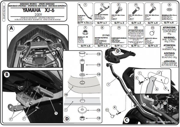 Stelaż Kappa KZ364 Yamaha XJ6 /XJ6 Diversion 09-13