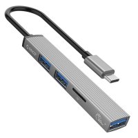 Hub USB-C, czytnik kart Orico AH-12F-GY-BP 3xUSB-A 3.1 Gen1, 5Gbps, alu 