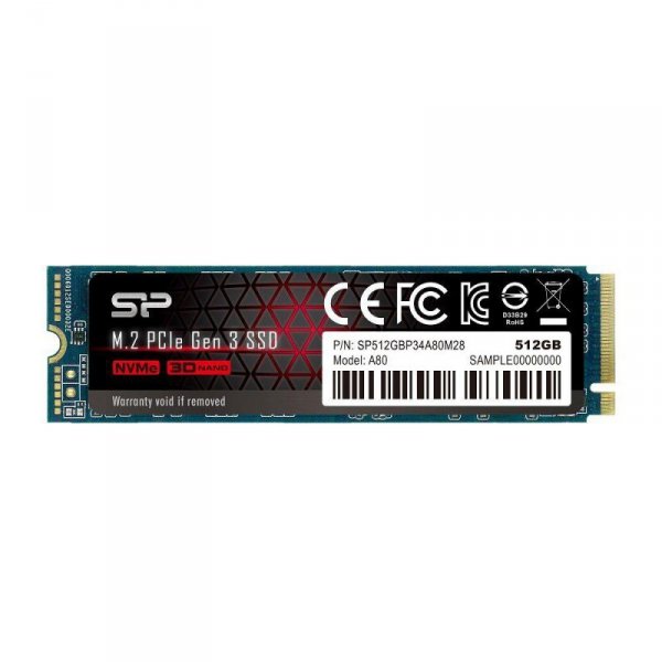 Dysk SSD 512GB M.2 PCIe Gen3x4 NVMe (3400/3000 MB/s) Silicon Power A80 2280