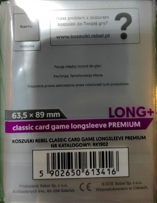 Koszulki na karty Rebel (63,5x89 mm) &quot;Classic Card Game Longsleeve Premium&quot;, 100 sztuk