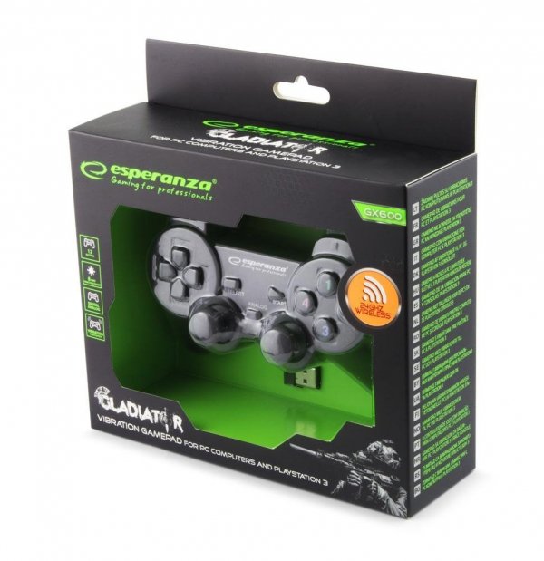 ESPERANZA EGG108K GLADIATOR - GAMEPAD Z WIBRACJAMI BEZPRZEWODOWY DLA PC / PS3