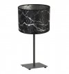 Lampka stołowa z materiałowym abażurem 20 cm, kolor czarny, srebrny wzór marmur, metalowy stelaż, E27