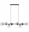 Lampa sufitowa SIENA, wisząca, długi czarny żyrandol listwa, glamour, bezbarwne kule, złote akcenty