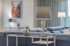 LAMPA STOŁOWA LAMPKA NOCNA SZKLANA Z BŁĘKITNYM NIEBIESKIM ABAŻUREM WELUROWYM GLAMOUR DO SYPIALNI SALONU ARGON NANCY 3844