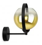 Kinkiet ścienny na prostym ramieniu ze złotym kloszem ze szkła w kształcie kuli 15 cm z czarną metalową ramą, E27