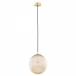 LAMPA WISZĄCA ZŁOTA MOSIĄDZ SZCZOTKOWANY SZKLANA KULA SZKLANA BURSZTYNOWA MIODOWA 25CM  DO SALONU SYPIALNI NOWOCZESNA GLAMOUR ARGON PALOMA 8515 