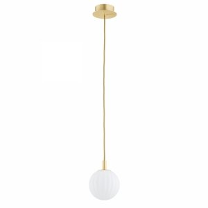 LAMPA WISZĄCA ZŁOTA KULA BIAŁA 12CM BIAŁY SZKLANY KLOSZ ZŁOTO MOSIĄDZ SZCZOTKOWANY DO SALONU SYPIALNI KUCHNI JADALNI NAD STÓŁ WYSPĘ GLAMOUR ARGON PALOMA 8506