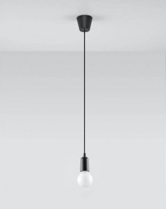 Lampa wisząca DIEGO 1 czarna PVC minimalistyczna zwis sufitowy na lince E27 LED SOLLUX LIGHTNIG