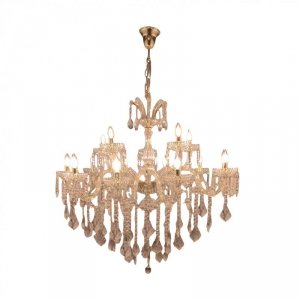 ŻYRANDOL ZŁOTY KRYSZTAŁOWY GLAMOUR DO SALONU ZUMALINE 17801/10+5-GLD CHATEAU LAMPA WISZĄCA ZŁOTA GOLD