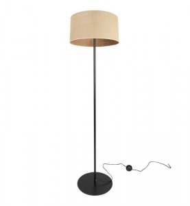 Lampa stojąca, metalowa nóżka, abażur juta 35 cm, kremowe obszycie, E27