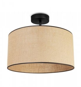 Lampa sufitowa, abażur okrągły juta, 40 cm, ciemne obszycie, E27