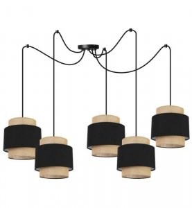 Lampa wisząca BOHO, 4 czarno-beżowe abażury, regulowana wysokość, metalowa konstrukcja, pająk