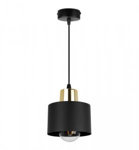 Lampa wisząca zwis, metalowy czarny klosz 12 cm ze złotym wykończeniem, podsufitka 8 cm, E27