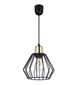 Lampa wisząca zwis, druciany czarny klosz metalowy 18 cm ze złotym wykończeniem, podsufitka 6 cm, E27