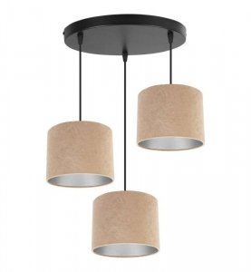 OUTLET -10% Regulowana lampa wisząca, 3 owalne abażury welurowe 20 cm, kolor beżowy, E27