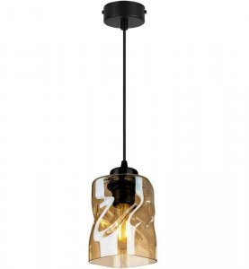 OUTLET -10% Lampa Wisząca Pojedyncza Nowoczesna ze Szklanym Kloszem w Kolorze Miodowym