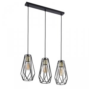 TK LIGHTING LUGO BLACK 2549 LAMPA WISZĄCA DRUCIANA CZARNO ZŁOTA POTRÓJNA