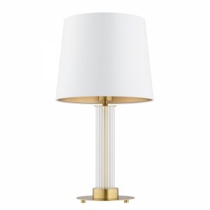 LAMPA STOŁOWA SZKLANA ZŁOTA LAMPKA NOCNA MOSIĄDZ SZCZOTKOWANY Z KREMOWYM ABAŻUREM DO SALONU SYPIALNI NA KOMODĘ W STYLU GLAMOUR ARGON HAMPTON 8540