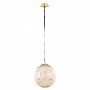 LAMPA WISZĄCA ZŁOTA MOSIĄDZ SZCZOTKOWANY SZKLANA KULA SZKLANA BURSZTYNOWA MIODOWA 25CM  DO SALONU SYPIALNI NOWOCZESNA GLAMOUR ARGON PALOMA 8515 