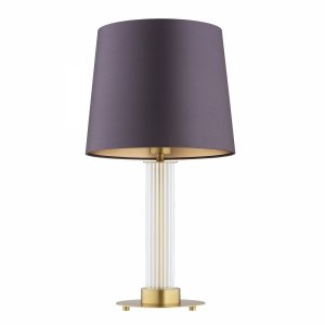 LAMPA STOŁOWA SZKLANA ZŁOTA LAMPKA NOCNA MOSIĄDZ SZCZOTKOWANY ZE ŚLIWKOWYM ABAŻUREM DO SALONU SYPIALNI NA KOMODĘ W STYLU GLAMOUR ARGON HAMPTON 8543