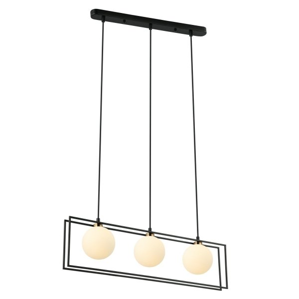 ITALUX GROSETTA PND-53423-3-BK LAMPA WISZĄCA CZARNA BIAŁE SZKLANE KLOSZE DO JADALNI 