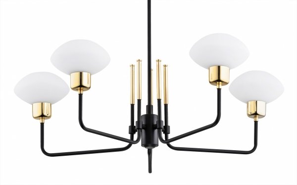 LAMPA WISZĄCA ŻYRANDOL CZARNO ZŁOTY Z BIAŁYMI KLOSZAMI GLAMOUR DO SALONU SYPIALNI ARGON RAVELLO 2128