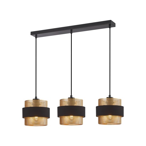 ITALUX BANS PND-27467-3-BK-GD LAMPA WISZĄCA CZARNO ZŁOTA METALOWA Z ABAŻUREM NAD STÓŁ POTRÓJNA