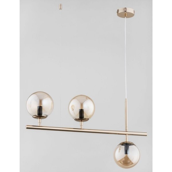 ALFA SOSNOWSCY FACTUS 63029 LAMPA WISZĄCA ZŁOTA SZKLANE KULE BURSZTYNOWE