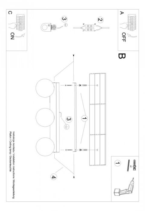 SOLLUX LIGHTING LAMPA LISTWA PLAFON KULE BIAŁE Plafon YOLI 3 czarny