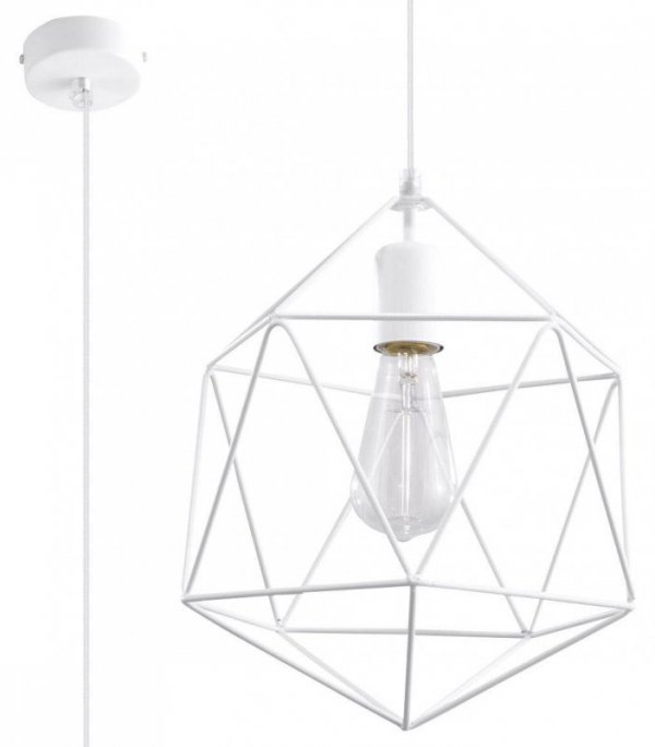 Lampa wisząca GASPARE biała stal loft design zwis na lince sufitowy E27 LED SOLLUX LIGHTING