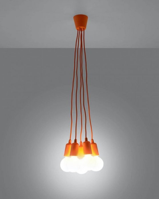 Lampa wisząca DIEGO 5 pomarańczowa PVC minimalistyczna sufitowa na linkach E27 LED SOLLUX LIGHTNIG