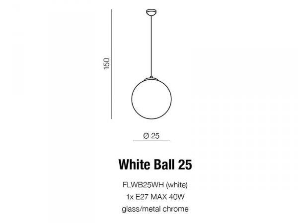 AZZARDO WHITE BALL 25 AZ2515 LAMPA WISZĄCA KLASYCZNA SZKLANA KULA