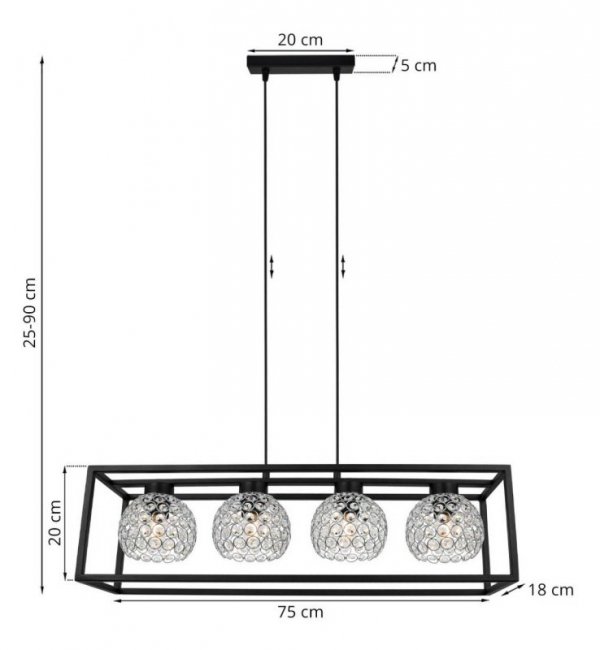 Lampa wisząca nowoczesna - CRYSTAL CAGE 2370/4/CH LIGHT HOME