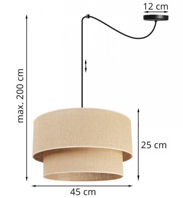 Regulowana lampa wisząca typu pająk, abażur juta typu tort, 45 cm, E27