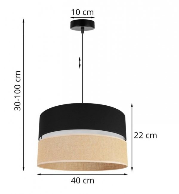 Lampa wisząca JUTA, regulacja, abażur czarno - beżowy, E27