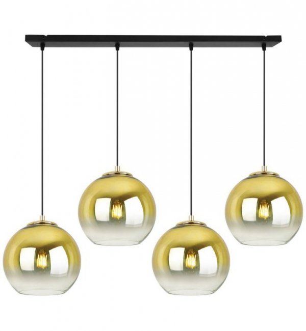 Lampa wisząca na szerokiej prostokątnej listwie 80 cm, 4 klosze szklane złote kule 20 cm, E27 LIGHT HOME