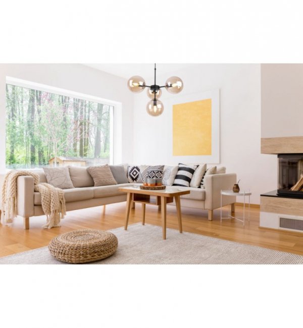 Lampa Sufitowa z Regulacją Wysokości, Żyrandol Czarny, Miodowe Klosze, E14 LIGHT HOME