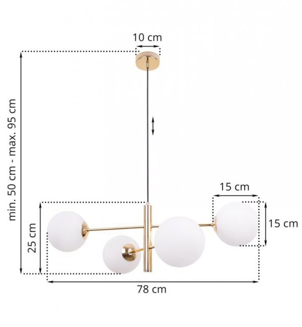 Lampa wisząca VICENZA, regulowana, E14, złoto, szkło, 4 klosze