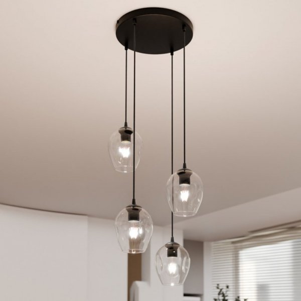 LAMPA WISZĄCA CZARNA NAD STÓŁ DO KUCHNI JADALNI SALONU EMIBIG ISTAR 4 BL PREMIUM TRANSPARENT
