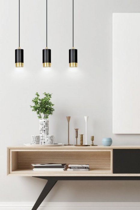 LAMPA WISZĄCA TUBA NAD STÓŁ DO KUCHNI JADALNI EMIBIG FUMIKO 3 BL/GOLD