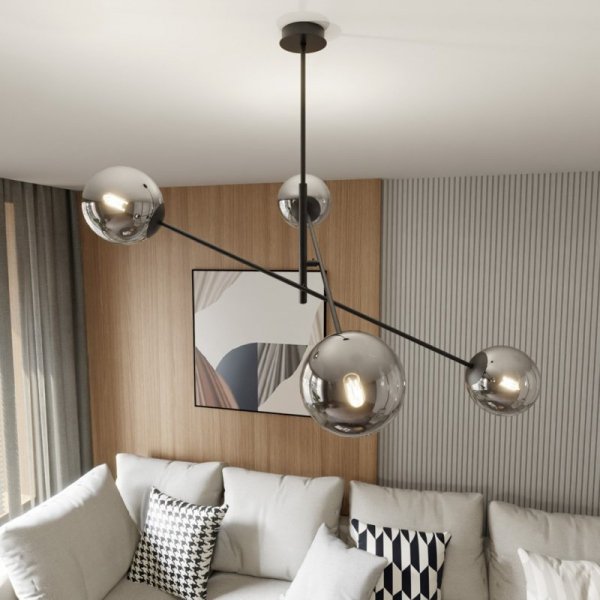 LAMPA WISZĄCA CZARNA KULE DO SALONU POKOJU EMIBIG LINEAR 4 BLACK/GRAFIT