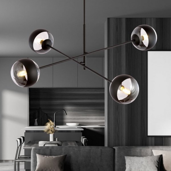 LAMPA WISZĄCA CZARNA KULE DO SALONU POKOJU EMIBIG LINEAR 4 BLACK/STRIPE