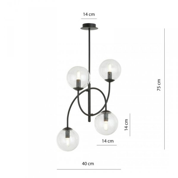 LAMPA WISZĄCA CZARNA KULE SZKLANE NOWOCZESNA EMIBIG ARCHI 4B BL TRANSPARENT oprawa oświetleniowa