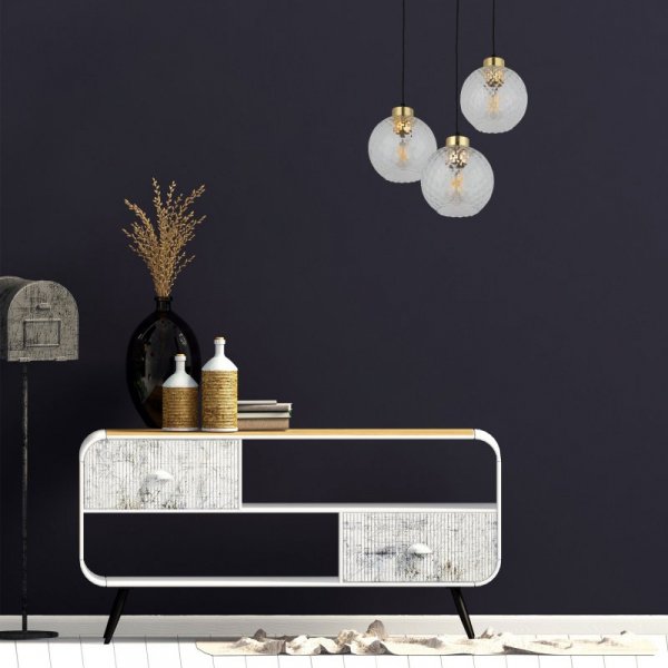 TK LIGHTING DEVON 4586 LAMPA WISZĄCA NA KOLE CZARNO ZŁOTA SZKLANE KLOSZE