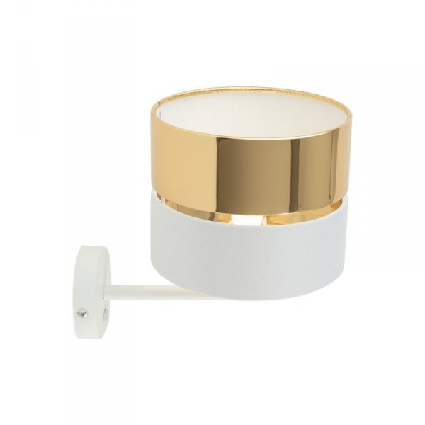 TK LIGHTING HILTON WHITE/GOLD 4770 KINKIET BIAŁO ZŁOTY ABAŻUR Z WŁĄCZNIKIEM ŚWIATŁA