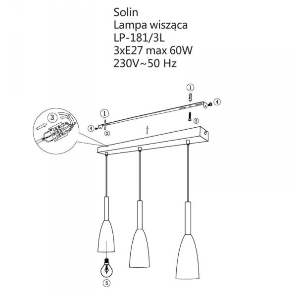 LAMPA WISZĄCA CZARNA NAD STÓŁ DO JADALNI KUCHNI LIGHT PRESTIGE SOLIN  LP-181/3L BK