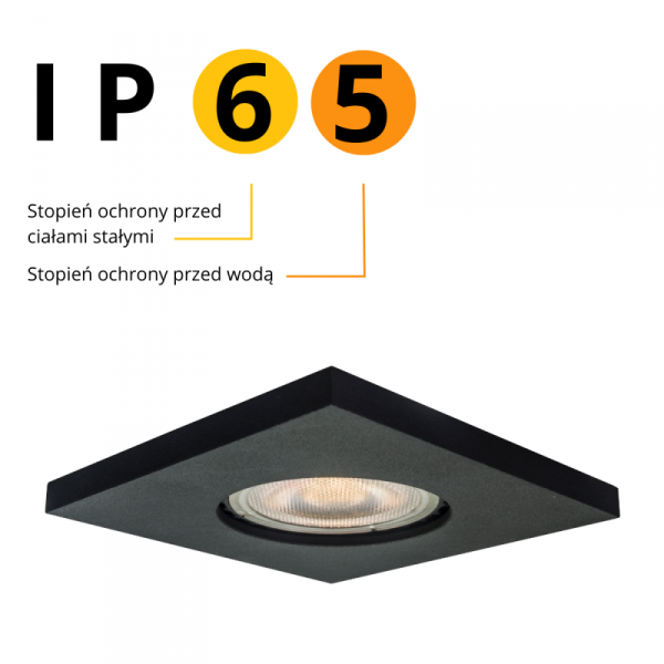 OPRAWKA HALOGENOWA WPUSZCZANA OCZKO KWADRATOWE HERMETYCZNE CZARNE DO ŁAZIENKI LIGHT PRESTIGE LAGOS IP65  LP-440/1RS BK square