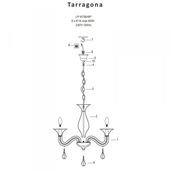 Lampa wisząca Tarragona 6xE14 czarny LP-6756/6P