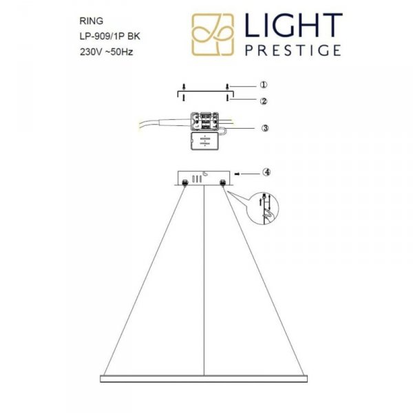 LIGHT PRESTIGE LP-909/1P S BK LAMPA WISZĄCA RING MAŁY 3000K KOŁO OBRĘCZ CZARNA 40CM