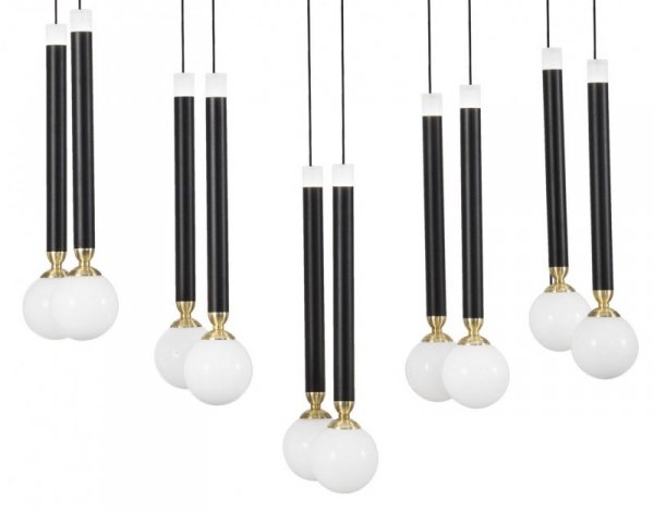 LAMPA WISZĄCA CZARNO ZŁOTA KULE BIAŁE DO SALONU JADALNI LUCES EXCLUSIVAS UNION LE41812